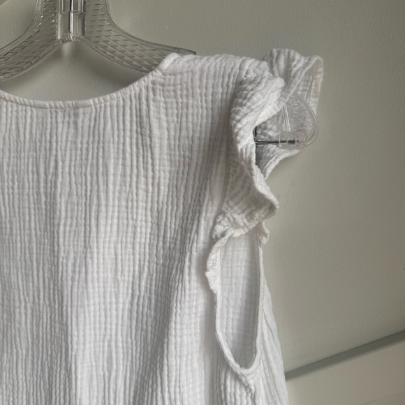 Reitmans White Ruffle Sleeve V-Neck Gauze Cotton Top size S - Picture 7 of 10